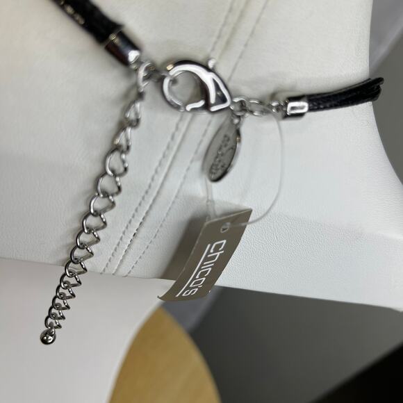 Chico's pendant necklace black pendant cord shiny hammered signed costume jewelr - Picture 7 of 14